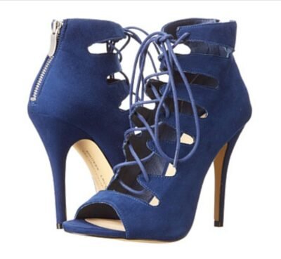Chinese Laundry "Jigsaw" lace up Bright Navy Micro heels /booties 5.5 / 36